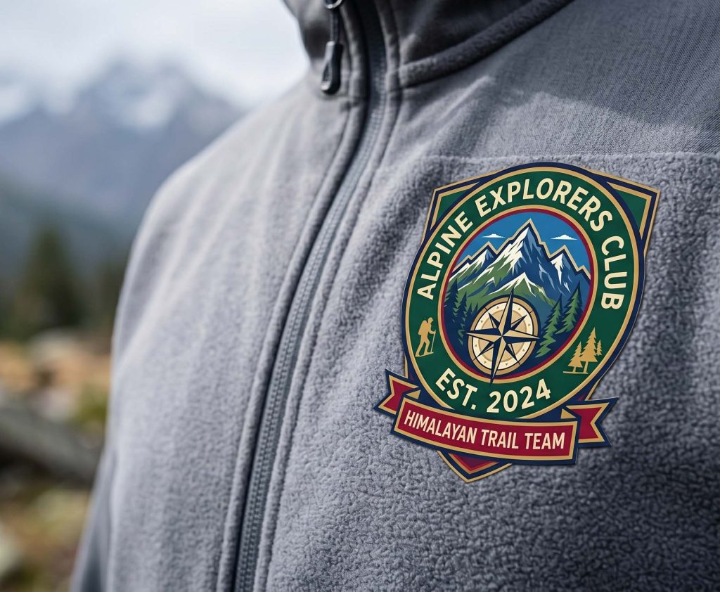 Fleece pullover with full-color DTF transfer crest
